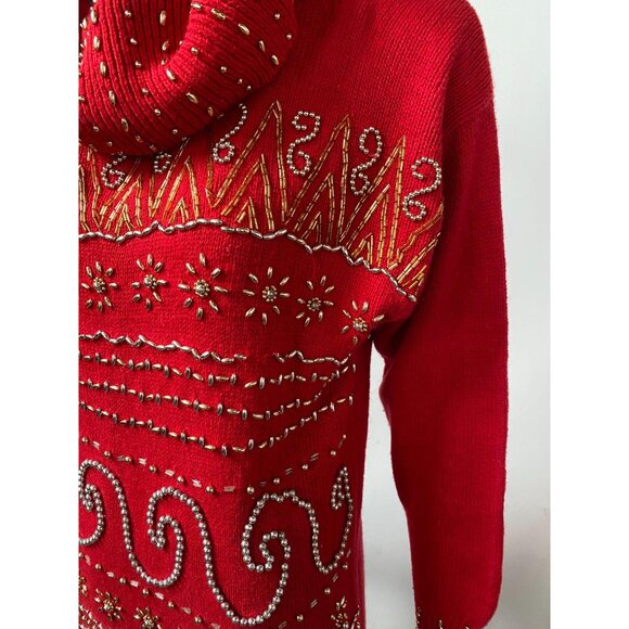 Red & Gold Embellished Sweater Dress Size S Studio S Collection - Picture 2 of 13
